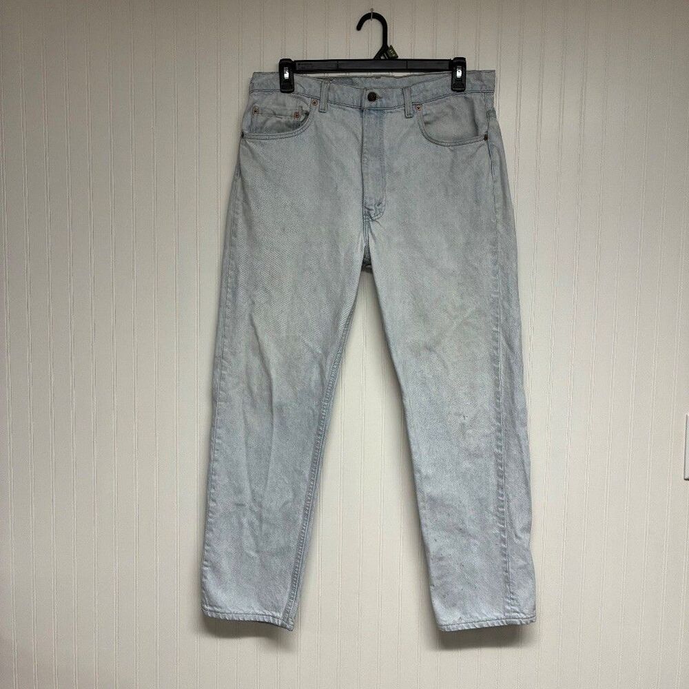 VTG Levis 505 Jeans 38x30 Light Wash Straight Leg USA Made 90s Workwear FLAWS